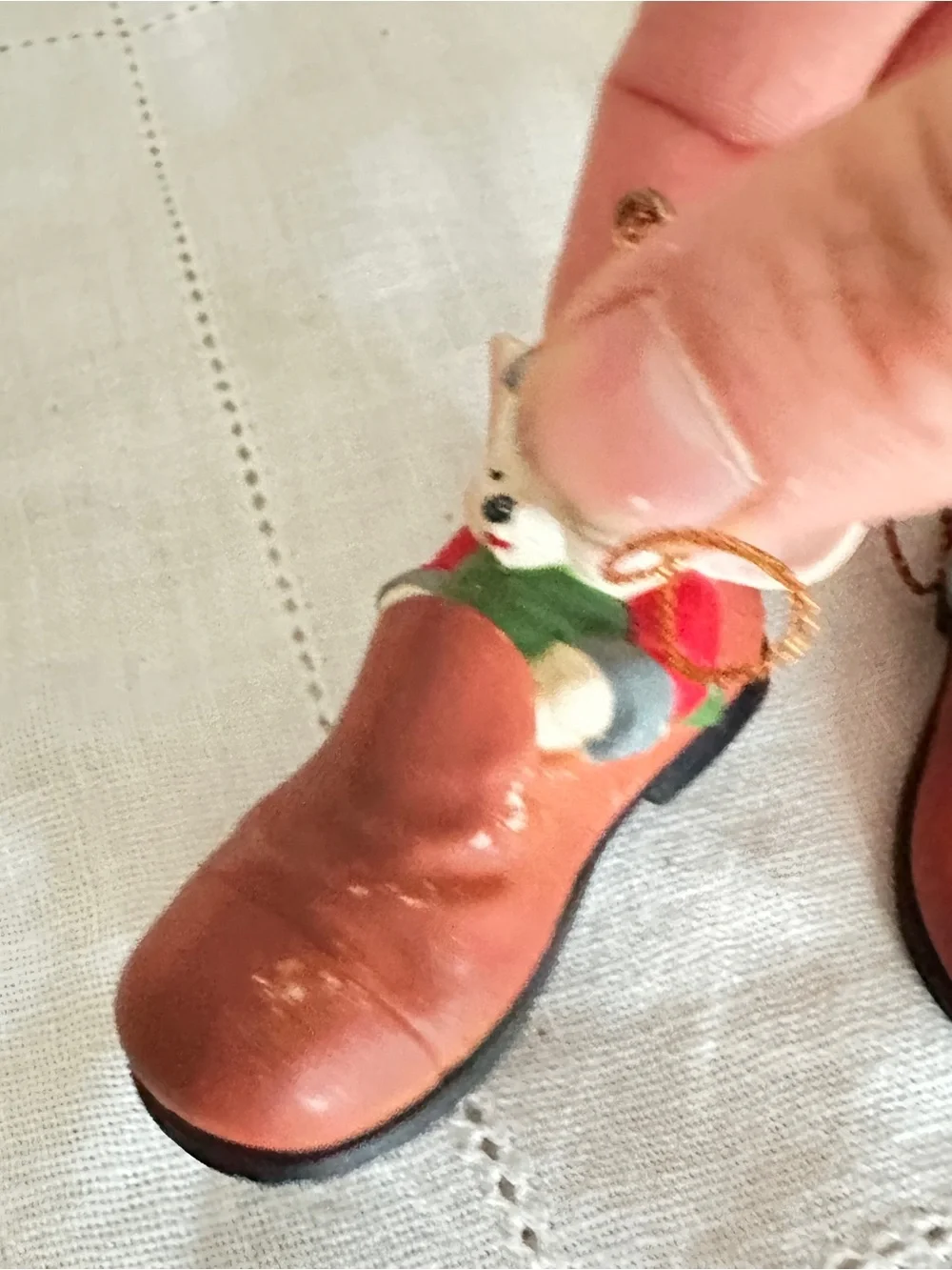Vintage Christmas ornament lot of 2 sleeping mice in shoes